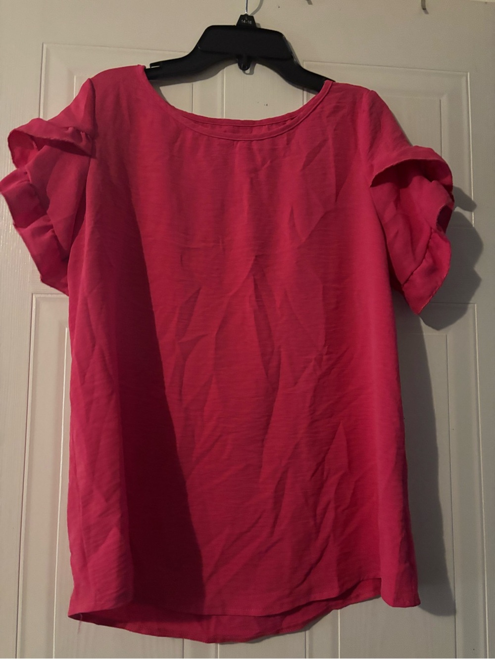 SHEIN Hot Pink Short Sleeve Ruffle Blouse